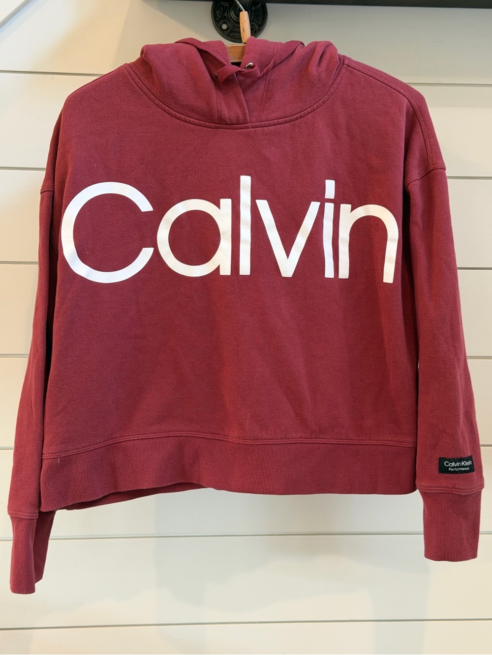 Calvin Klein Women's Cropped Burgundy Logo Hoodie Size M